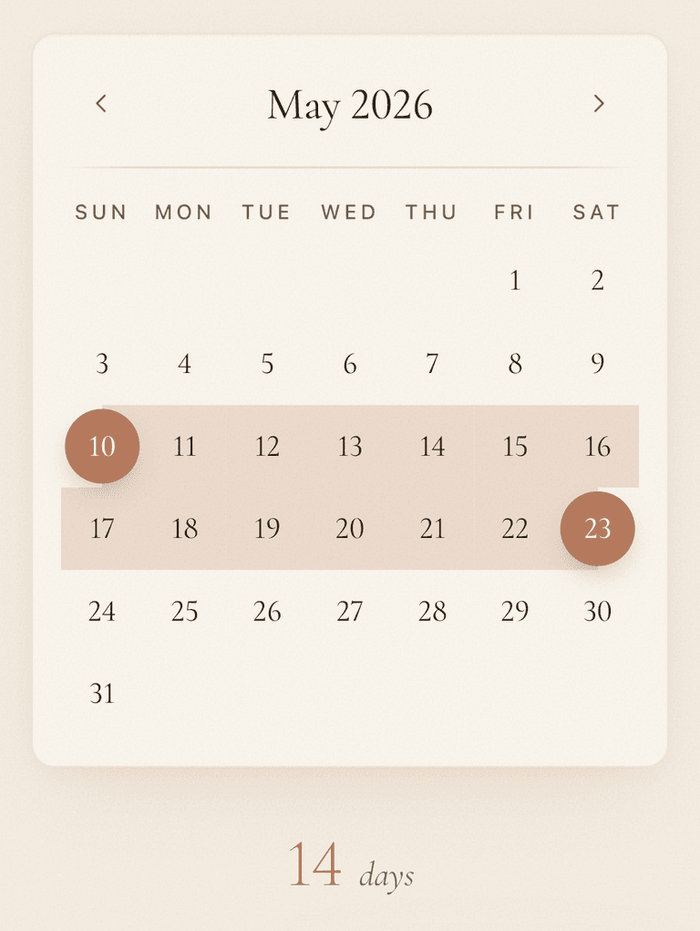 Choosing the calendar's date range in the Unveil editor